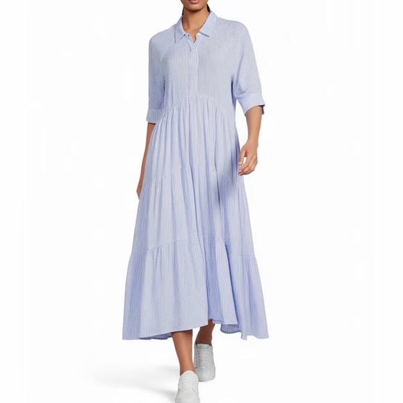 A Loves A Dresses & Skirts - A Loves A Pinstripe Print B Tiered Waistless Midi Shirt Dress Size Medium